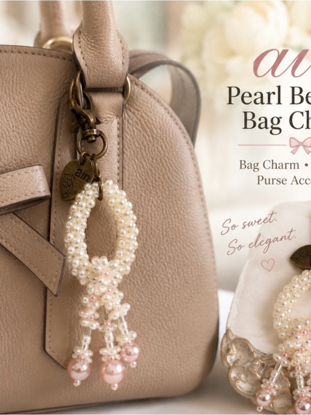 Air Pearl Beaded Bag Charm / Keychain 🤍🌸